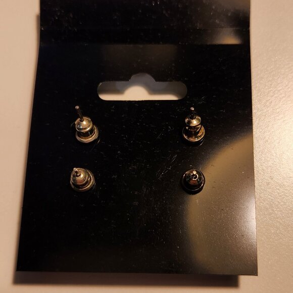 Two Pairs of Rounded Stud Earrings - Turquoise Blue & Dark Silver - Picture 3 of 3